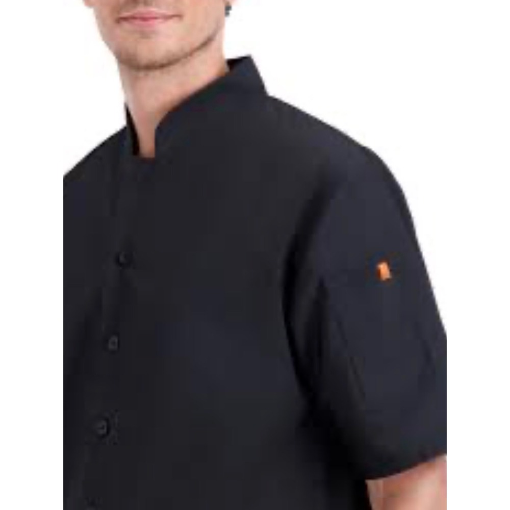 Happy Chef Mens Black Short Sleeve Chef Coat Button Front Slotted Sleeve Size M